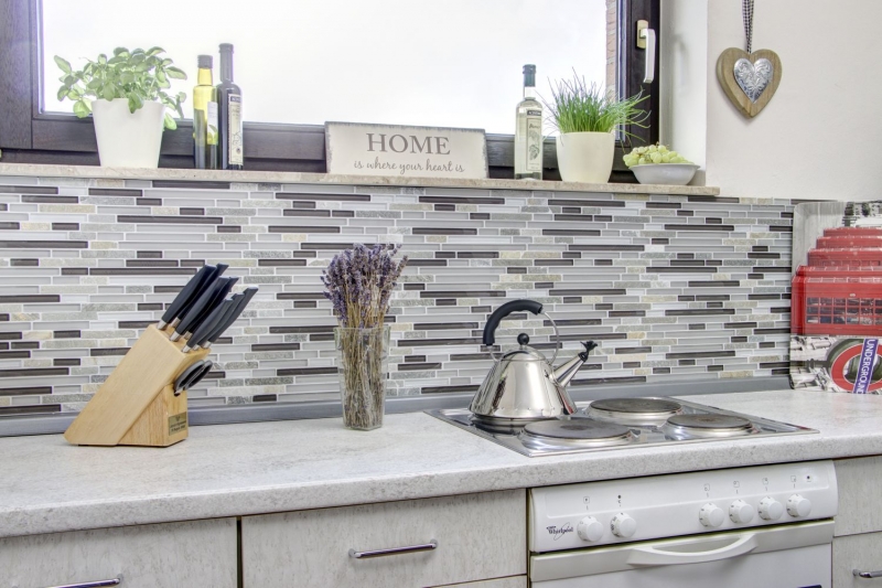 Piastrella di mosaico dipinta a mano Rivestimento traslucido grigio marrone Mosaico di vetro composito Pietra di cristallo grigio marrone MOS86-0202_m