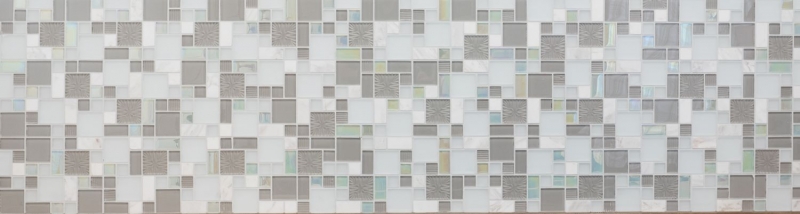 Piastrella di mosaico dipinta a mano Backsplash di piastrelle Traslucido bianco grigio Combinazione di mosaico di vetro Pietra di cristallo bianco grigio bianco opaco MOS88-MC659_m