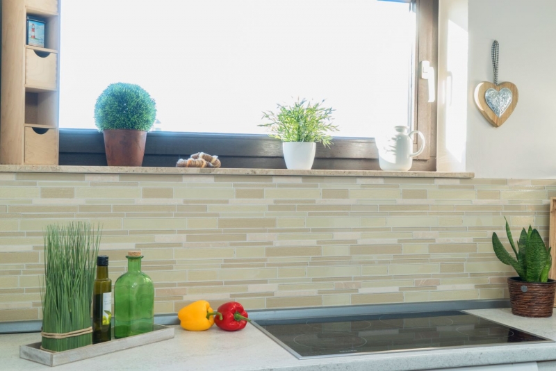 Piastrella di mosaico campione dipinta a mano Backsplash di piastrelle Beige traslucido Mosaico di vetro composito Pietra di cristallo beige MOS67-GV14_m