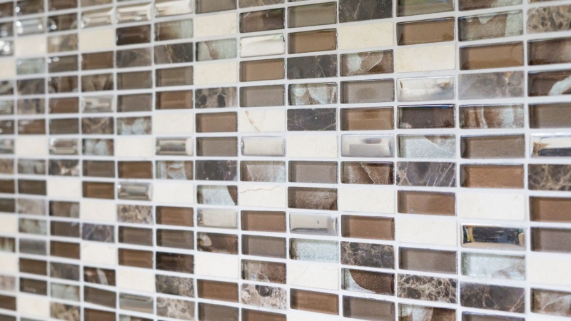 Piastrella di mosaico dipinta a mano Rivestimento traslucido marrone argento Rettangolo Mosaico di vetro Pietra di cristallo marrone MOS87-SM78_m