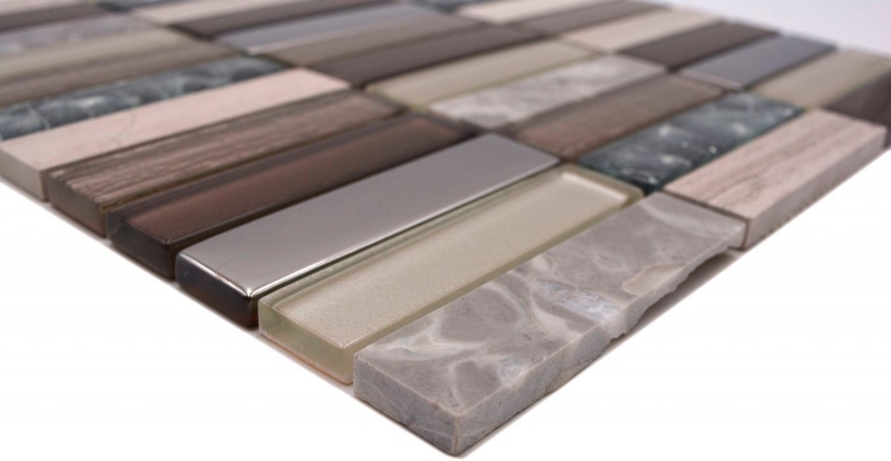 Piastrella di mosaico dipinta a mano traslucida marrone chiaro grigio argento rettangolo mosaico di vetro Pietra di cristallo marrone chiaro MOS87-68X_m