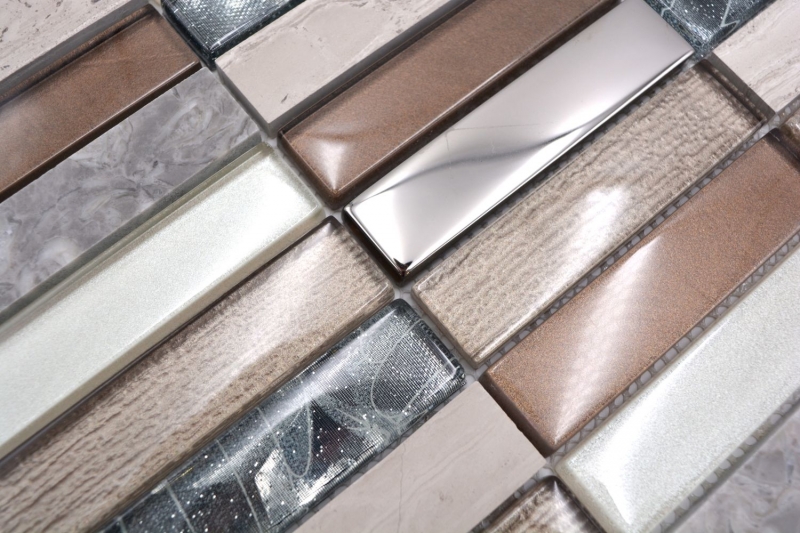 Piastrella di mosaico dipinta a mano traslucida marrone chiaro grigio argento rettangolo mosaico di vetro Pietra di cristallo marrone chiaro MOS87-68X_m