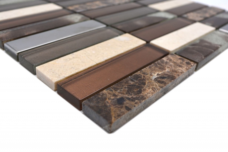 Piastrella di mosaico dipinta a mano Rivestimento traslucido marrone argento Rettangolo Mosaico di vetro Pietra di cristallo marrone MOS87-78X_m
