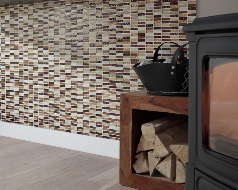 Piastrella di mosaico dipinta a mano Tondini traslucide beige marrone Mosaico di vetro Pietra di cristallo beige marrone MOS87-1206_m