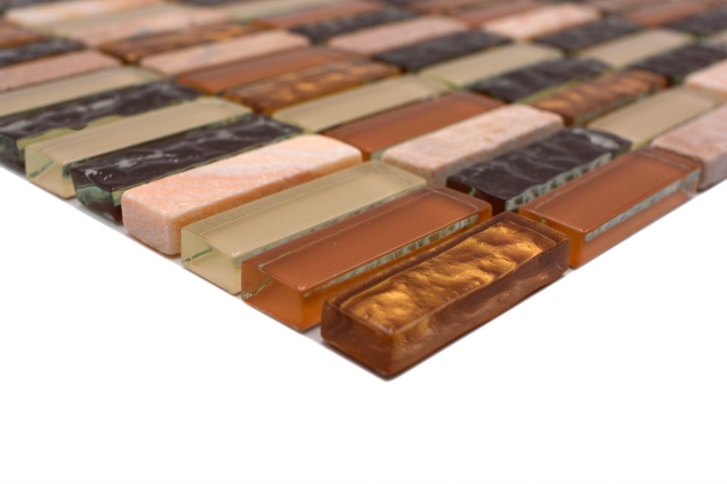 Piastrella di mosaico dipinta a mano Tondini traslucide beige marrone Mosaico di vetro Pietra di cristallo beige marrone MOS87-1206_m