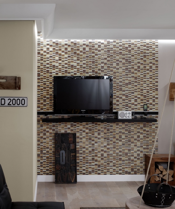 Piastrella di mosaico dipinta a mano Tondini traslucide beige marrone Mosaico di vetro Pietra di cristallo beige marrone MOS87-1206_m