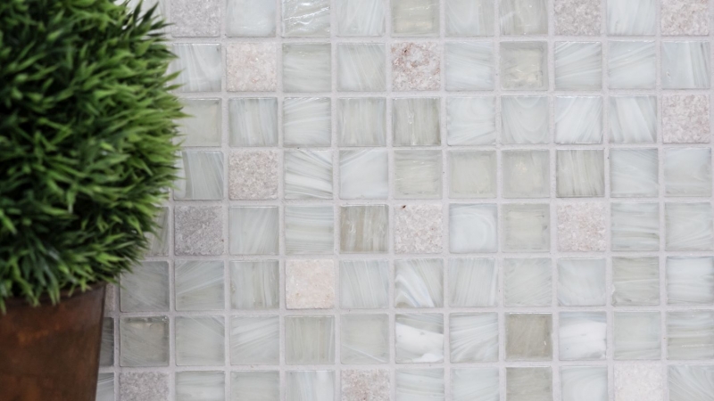 Piastrella di mosaico dipinta a mano Backsplash di piastrelle Bianco traslucido Mosaico di vetro Pietra di cristallo Bianco crema MOS94-2503_m