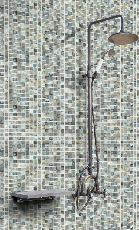 Piastrella di mosaico dipinta a mano Backsplash di piastrelle Grigio chiaro traslucido Mosaico di vetro Pietra di cristallo Crema grigio chiaro MOS94-2505_m