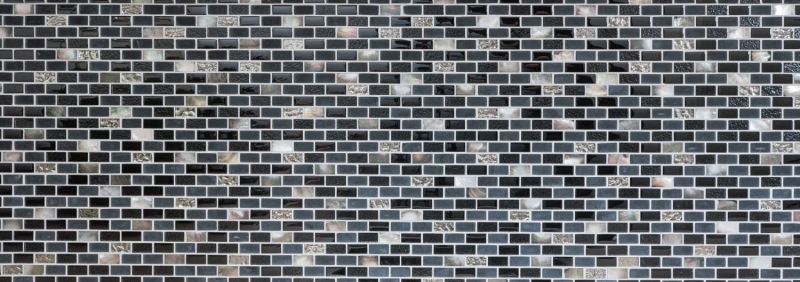Piastrella di mosaico decorata a mano Backsplash di piastrelle Nero traslucido Brick Mosaico di vetro Pietra di cristallo Conchiglia nera MOS87-B03S_m