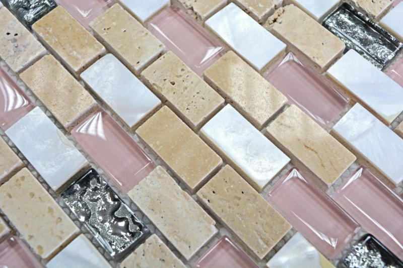 Piastrella di mosaico decorata a mano Backsplash di piastrelle beige traslucido Brick Mosaico di vetro Pietra di cristallo Shell beige MOS87-B05S_m
