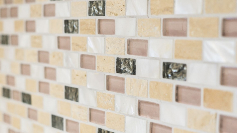 Piastrella di mosaico decorata a mano Backsplash di piastrelle beige traslucido Brick Mosaico di vetro Pietra di cristallo Shell beige MOS87-B05S_m
