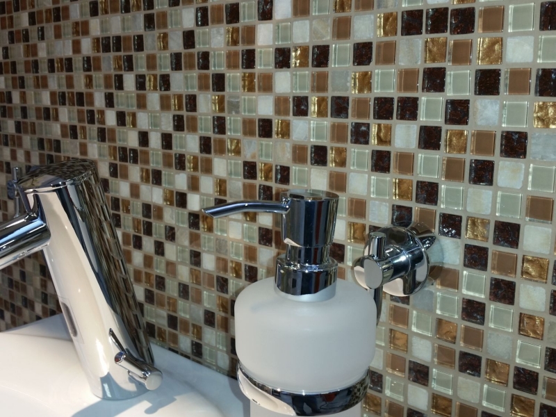 Piastrella di mosaico dipinta a mano Rivestimento traslucido beige marrone Mosaico di vetro Pietra di cristallo beige marrone MOS92-1206_m