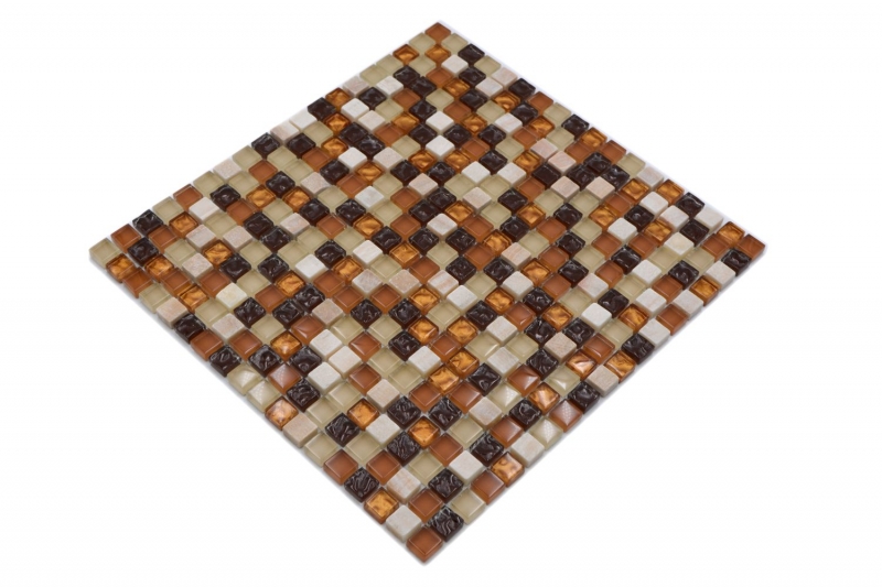 Piastrella di mosaico dipinta a mano Rivestimento traslucido beige marrone Mosaico di vetro Pietra di cristallo beige marrone MOS92-1206_m