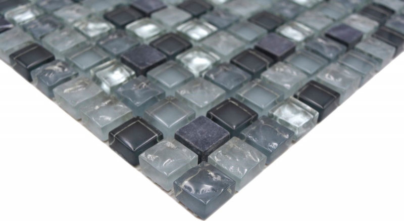 Piastrella di mosaico dipinta a mano Traslucido chiaro grigio argento Mosaico di vetro Pietra di cristallo chiaro grigio argento MOS92-0208_m