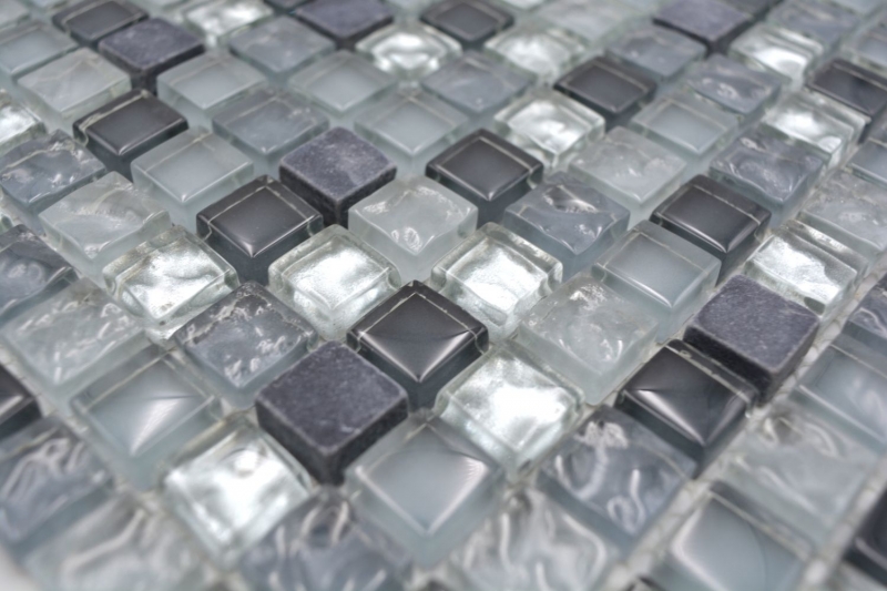 Piastrella di mosaico dipinta a mano Traslucido chiaro grigio argento Mosaico di vetro Pietra di cristallo chiaro grigio argento MOS92-0208_m