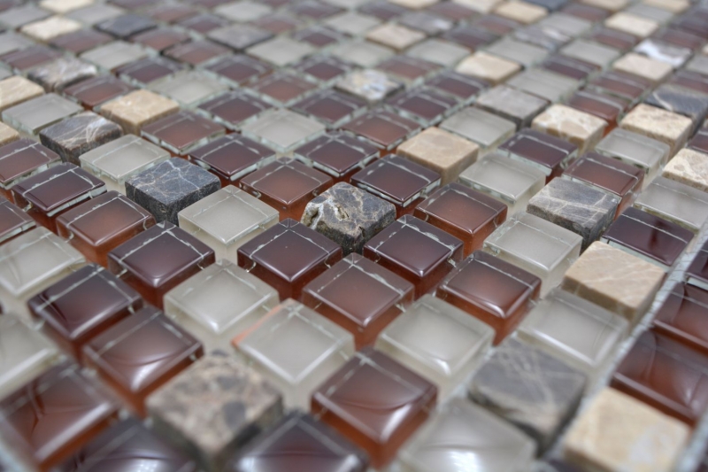 Piastrella di mosaico dipinta a mano Backsplash di piastrelle Marrone traslucido Mosaico di vetro Pietra di cristallo marrone BAGNO WC Cucina Muro MOS92-1304_m