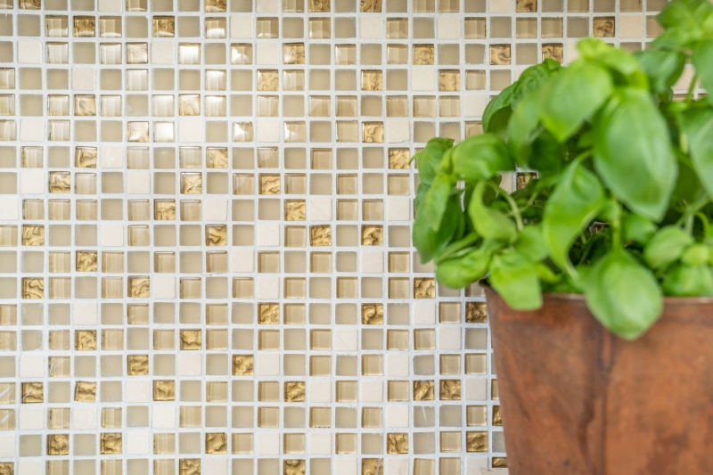 Piastrella di mosaico dipinta a mano Backsplash di piastrelle Traslucido oro bianco Mosaico di vetro Pietra di cristallo oro bianco opaco MOS92-1201_m