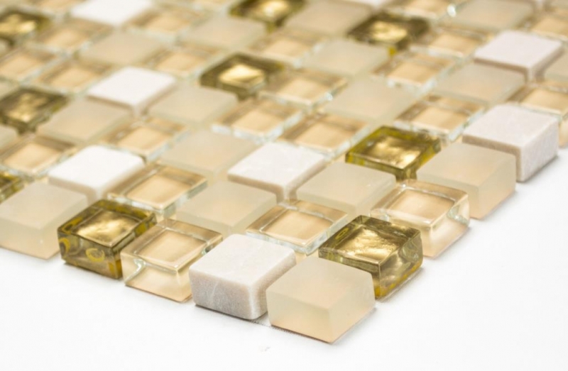 Piastrella di mosaico dipinta a mano Backsplash di piastrelle Traslucido oro bianco Mosaico di vetro Pietra di cristallo oro bianco opaco MOS92-1201_m