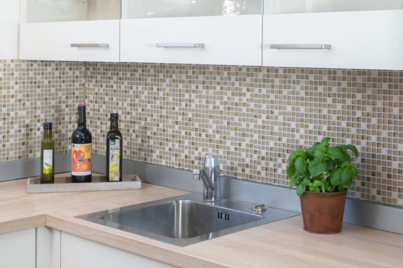 Piastrella di mosaico dipinta a mano Backsplash di piastrelle Traslucido oro bianco Mosaico di vetro Pietra di cristallo oro bianco opaco MOS92-1201_m
