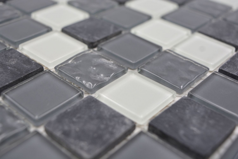 Piastrella di mosaico dipinta a mano Grigio traslucido Mosaico di vetro Pietra di cristallo grigio MOS62-0207-GN_m