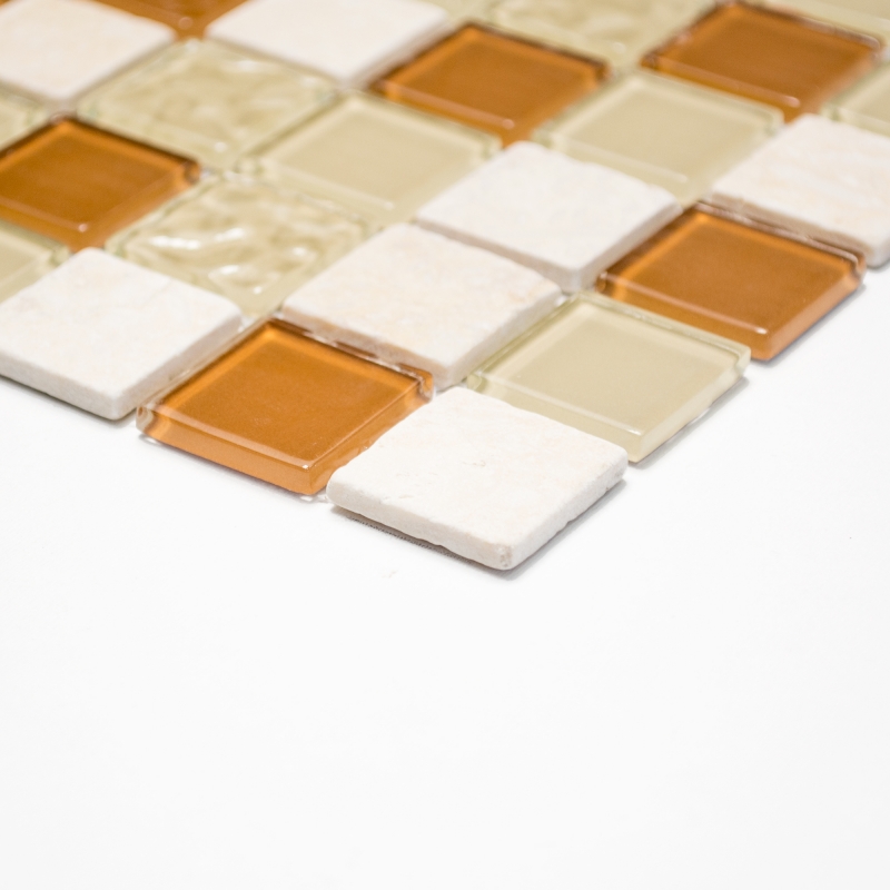Piastrella di mosaico dipinta a mano Backsplash di piastrelle Beige traslucido Mosaico di vetro Pietra di cristallo beige MOS62-1204-GN_m