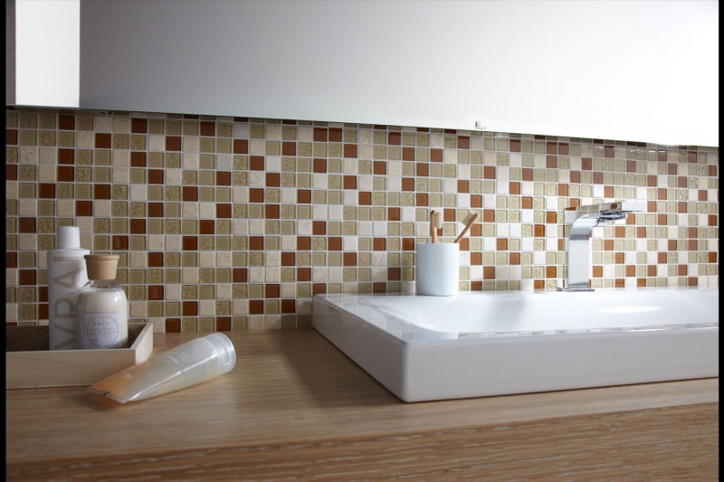 Piastrella di mosaico dipinta a mano Backsplash di piastrelle Beige traslucido Mosaico di vetro Pietra di cristallo beige MOS62-1204-GN_m