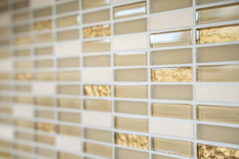 Piastrella di mosaico dipinta a mano Backsplash di piastrelle Barre traslucide in oro bianco Mosaico di vetro Pietra di cristallo in oro bianco opaco MOS87-1202_m