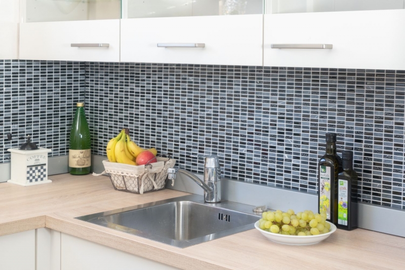 Piastrella di mosaico dipinta a mano Backsplash di piastrelle Tondini grigio traslucido Mosaico di vetro Pietra di cristallo grigio nero opaco MOS87-1403_m
