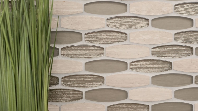 Piastrella di mosaico decorata a mano Backsplash di piastrelle Grigio traslucido Forma di barca Mosaico di vetro Pietra di cristallo grigio MOS85-BM59_m