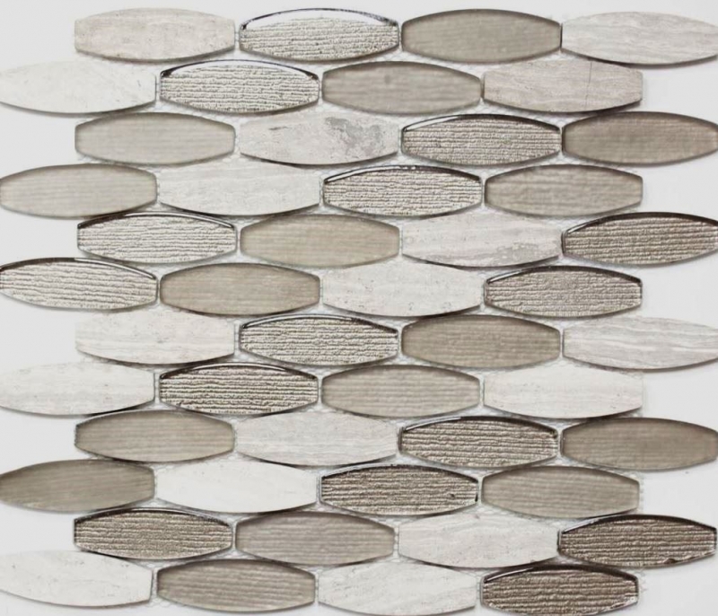 Piastrella di mosaico decorata a mano Backsplash di piastrelle Grigio traslucido Forma di barca Mosaico di vetro Pietra di cristallo grigio MOS85-BM59_m