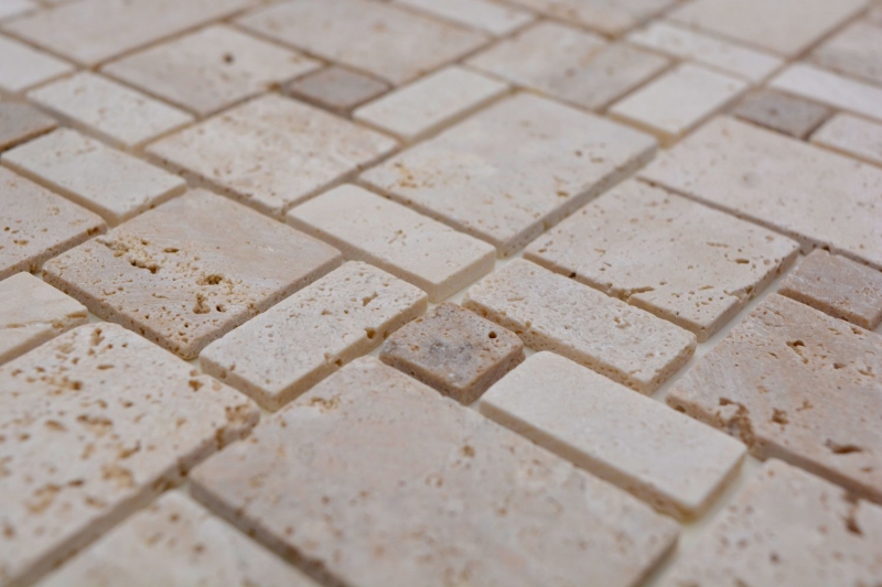 Campione a mano di mosaico Piastrella backsplash autoadesiva travertino pietra naturale beige combinazione travertino beige MOS200-4CM14_m