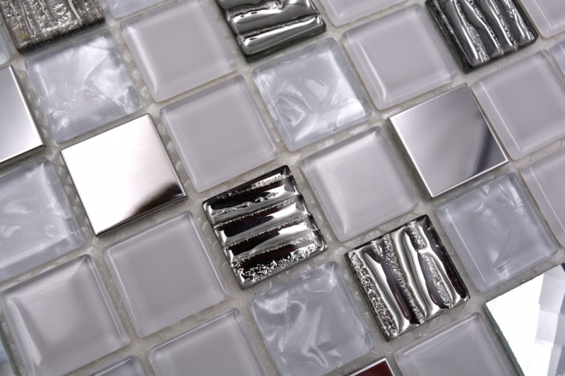 Piastrella del mosaico del modello della mano Specchio della piastrella autoadesivo Acciaio inossidabile traslucido bianco Mosaico di vetro Acciaio di cristallo bianco Vetro MOS200-4CM24_m
