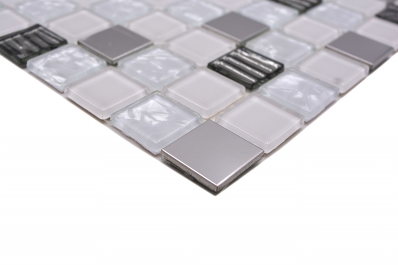 Piastrella del mosaico del modello della mano Specchio della piastrella autoadesivo Acciaio inossidabile traslucido bianco Mosaico di vetro Acciaio di cristallo bianco Vetro MOS200-4CM24_m