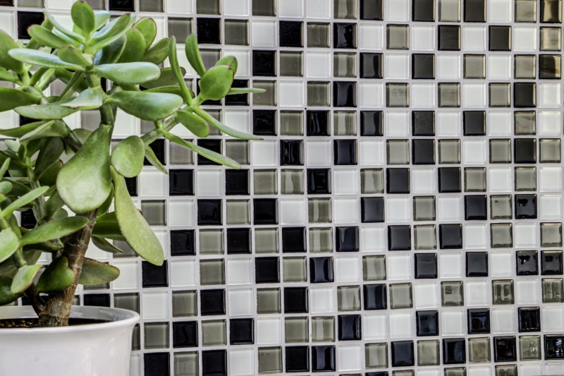 Piastrella di mosaico dipinta a mano Rivestimento autoadesivo Traslucido marrone bianco nero Mosaico di vetro Cristallo marrone bianco nero MOS200-4CM30_m