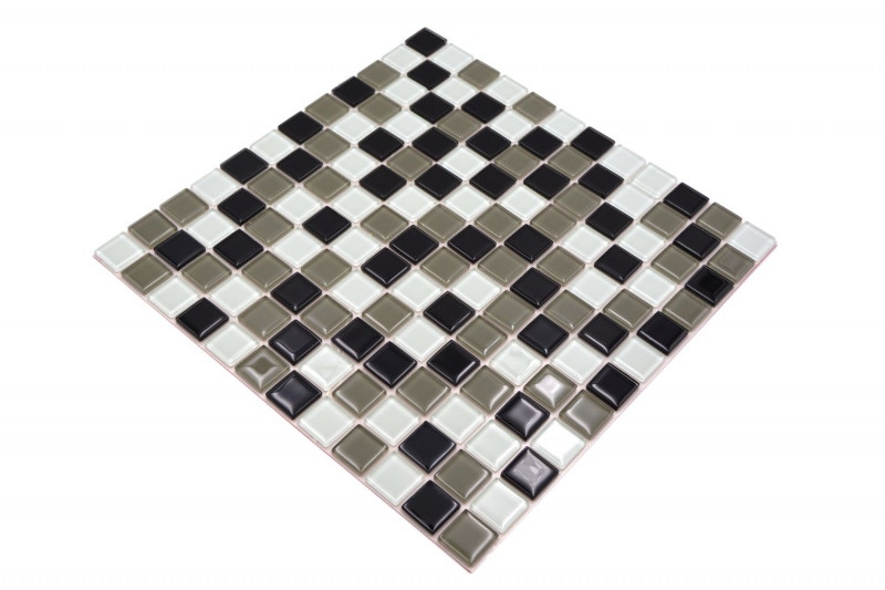 Piastrella di mosaico dipinta a mano Rivestimento autoadesivo Traslucido marrone bianco nero Mosaico di vetro Cristallo marrone bianco nero MOS200-4CM30_m