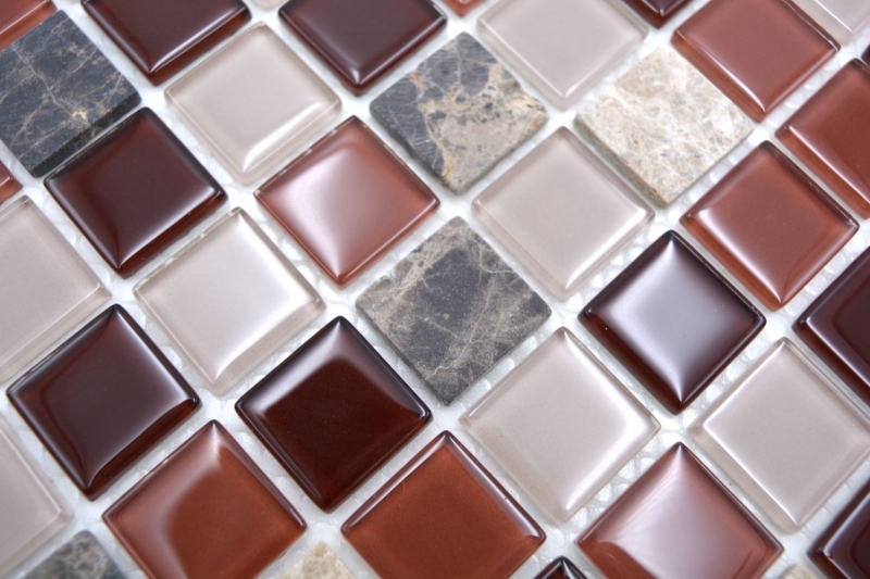 Mosaico a mano Piastrella autoadesiva Pietra traslucida beige marrone Mosaico di vetro Pietra di cristallo beige marrone emperador MOS200-4M352_m