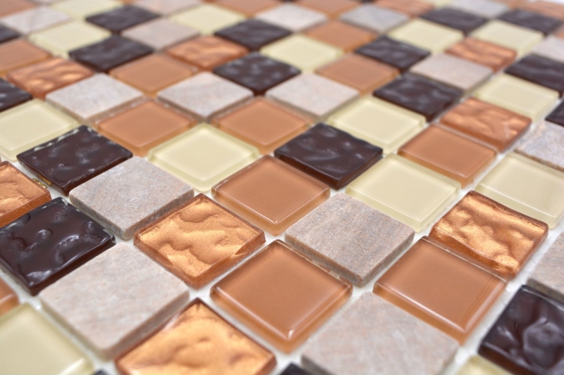 Campione a mano di mosaico Piastrella autoadesiva Pietra traslucida beige marrone Mosaico di vetro Pietra di cristallo beige marrone MOS200-4M372_m