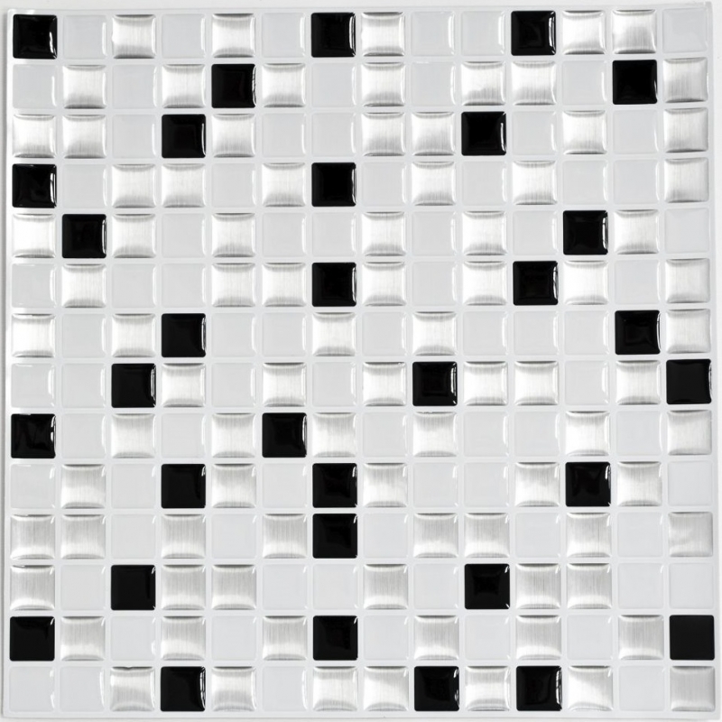 Disegno a mano mosaico piastrelle backsplash vinile autoadesivo vinile foil vinile argento nero bianco vinile quadrati nero e bianco acciai 4 pack MOSVinyl-24082_m