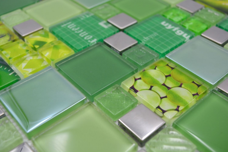Mano modello trasparente cristallo mosaico vetro mosaico argento verde parete piastrelle backsplash cucina doccia bagno MOS88-0517_m