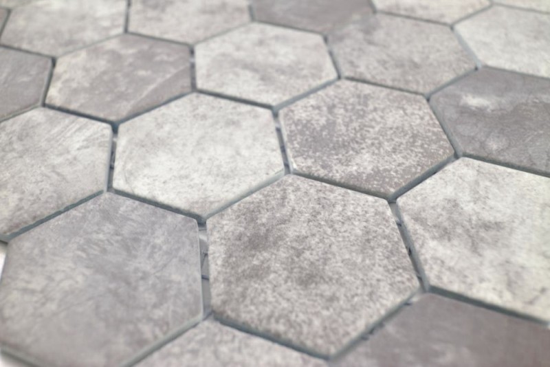 Mosaico ceramico dipinto a mano esagono cemento grigio scuro piastrelle mosaico muro backsplash cucina bagno MOS11H-0026_m