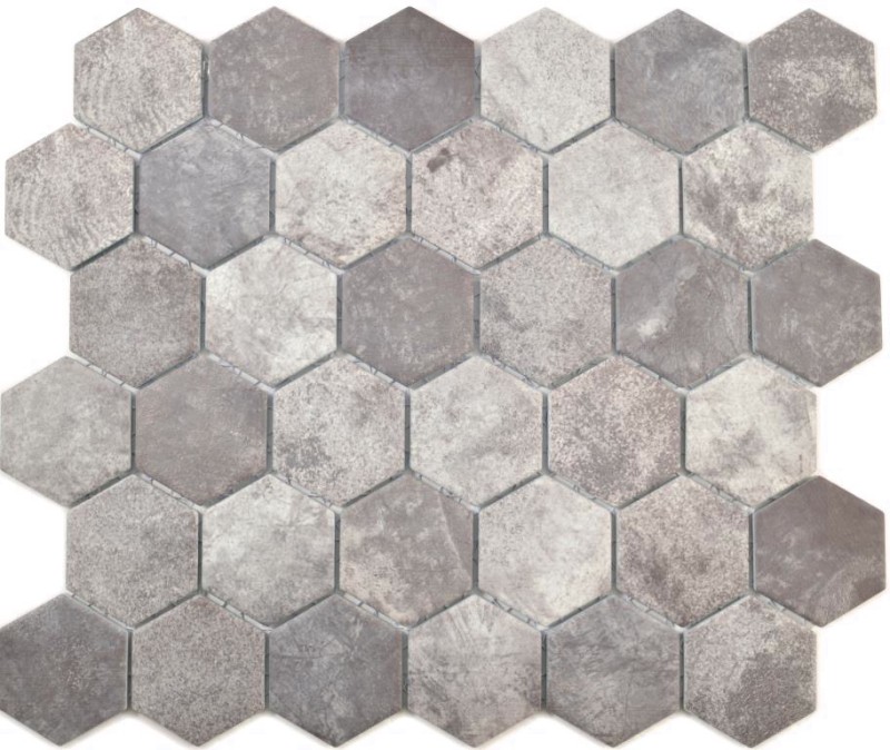 Mosaico ceramico dipinto a mano esagono cemento grigio scuro piastrelle mosaico muro backsplash cucina bagno MOS11H-0026_m