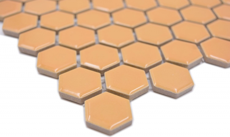 Mosaico in ceramica decorato a mano esagono ocra arancione lucido piastrella di mosaico parete backsplash cucina bagno MOS11H-1308_m