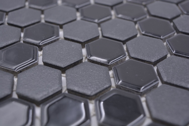 Mano modello mosaico ceramico esagono nero lucido R10B piatto doccia pavimento piastrella mosaico piastrella cucina bagno pavimento MOS11H-0301-R10_m