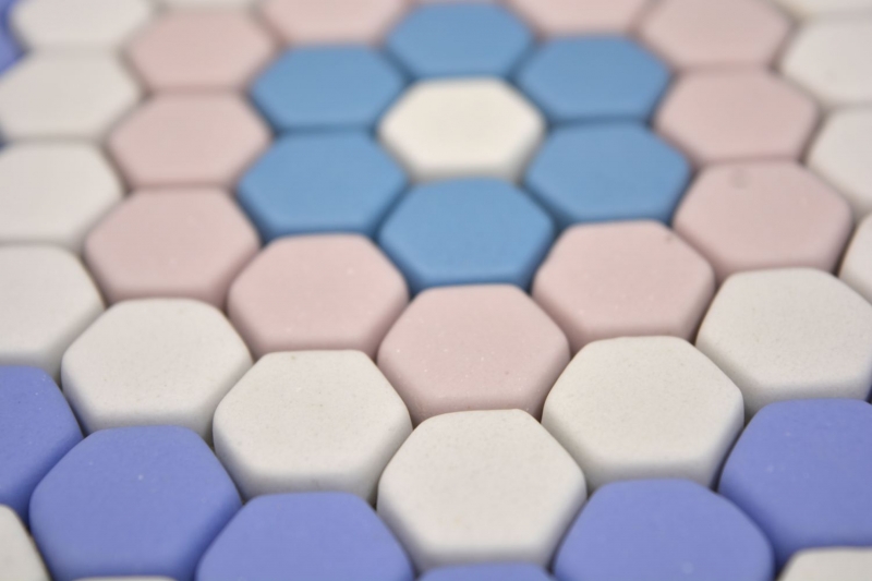 Mosaico di vetro dipinto a mano esagono Roma blu rosa bianco opaco piastrelle di mosaico muro piastrelle backsplash cucina bagno MOS140-ROHX9_m
