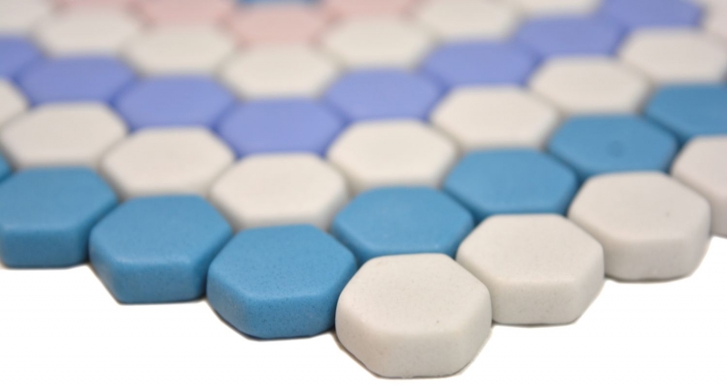 Mosaico di vetro dipinto a mano esagono Roma blu rosa bianco opaco piastrelle di mosaico muro piastrelle backsplash cucina bagno MOS140-ROHX9_m