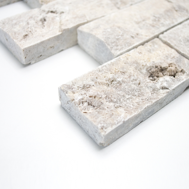 Piastrella di mosaico campione a mano Travertino pietra naturale bianco grigio Brick Splitface argento Travertino 3D MOS29-42781_m