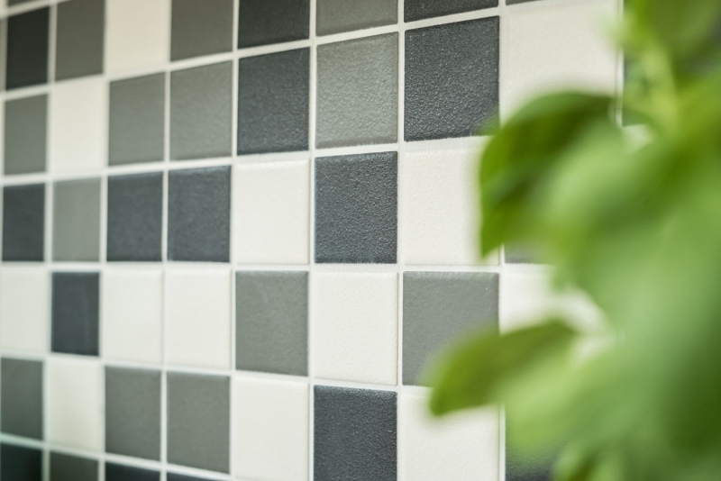Piastrella di mosaico dipinta a mano SICUREZZA SCORREVOLE nero bianco grigio metallo MOS14-2213-R10_m