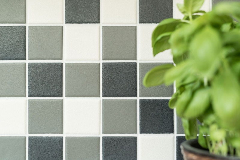 Piastrella di mosaico dipinta a mano SICUREZZA SCORREVOLE nero bianco grigio metallo MOS14-2213-R10_m