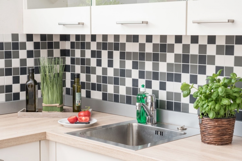Piastrella di mosaico dipinta a mano SICUREZZA SCORREVOLE nero bianco grigio metallo MOS14-2213-R10_m