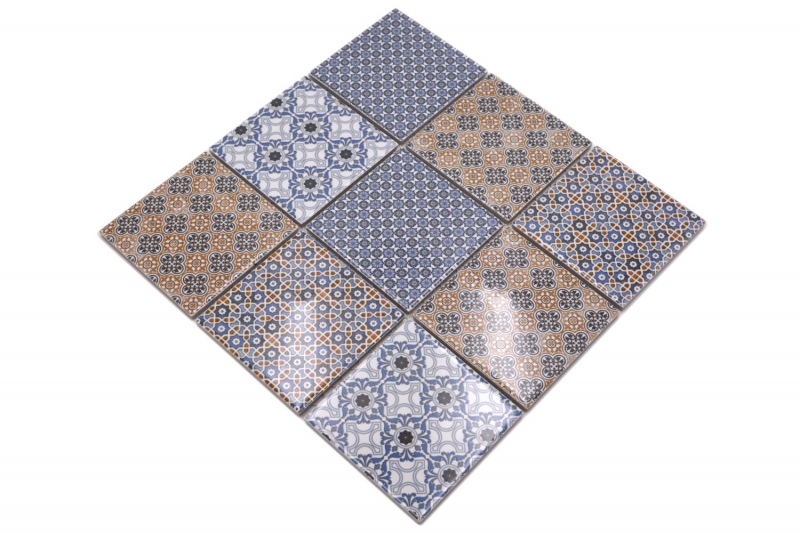 Retro vintage mosaico backsplash cucina bianco blu arancione grigio MOS22B-1404_f | 10 mosaico tappetini